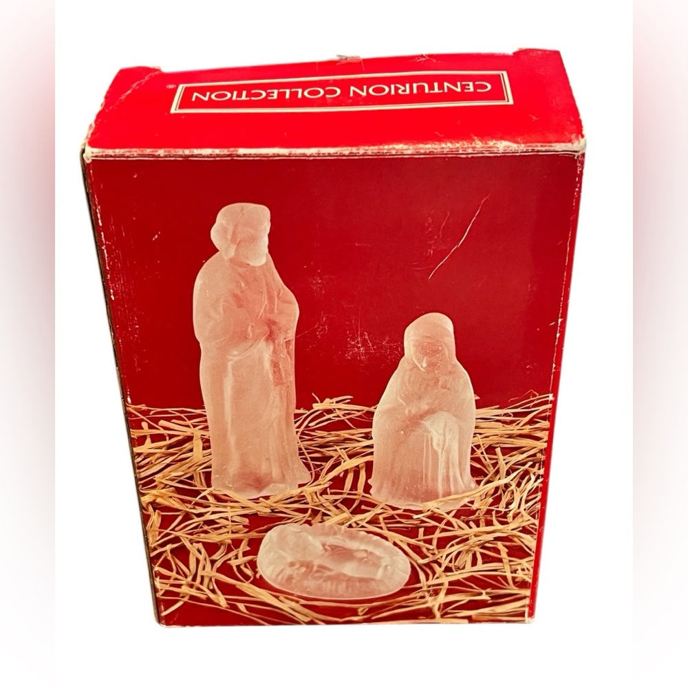 3 Piece Frosted Glass Nativity Set Vintage Centurion Collection EUC
